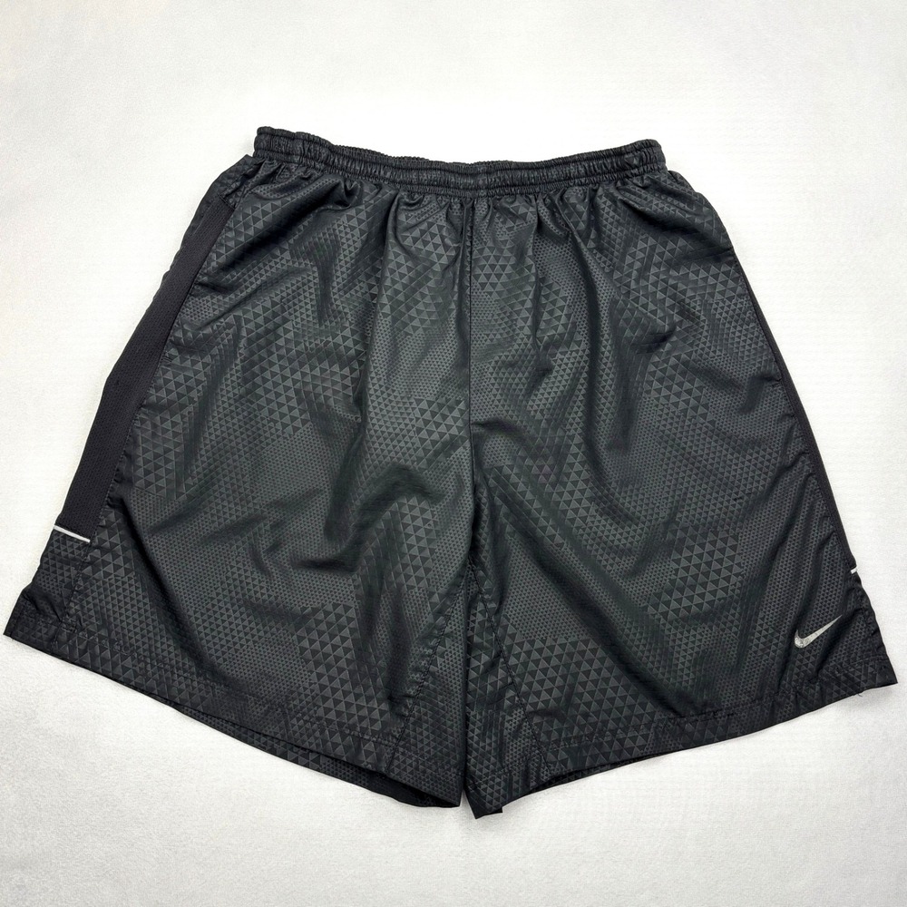 Nike Shorts Mens Medium Black Geometric Triangle Lined 7 Inch Running Dri FIT M